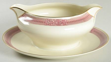 Coronation (Red Border) Gravy Boat with Attached Underplate