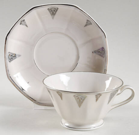 Deauville (White, 10 Sided) Footed Cup & Saucer Set
