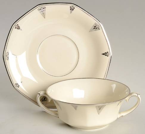 Deauville (White, 10 Sided) Flat Cream Soup Bowl & Saucer Set