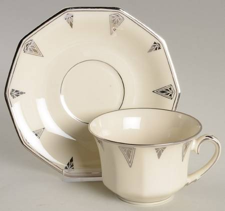 Deauville (White, 10 Sided) Flat Cup & Saucer Set
