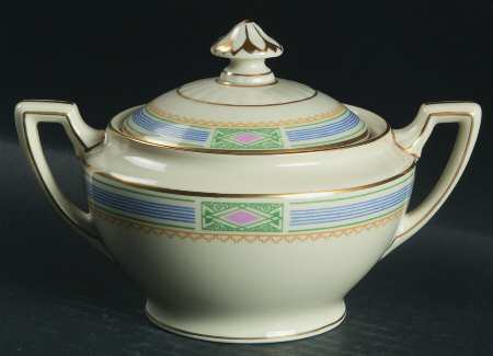 Noblesse (Geometric Design with Blue Lines) Sugar Bowl & Lid