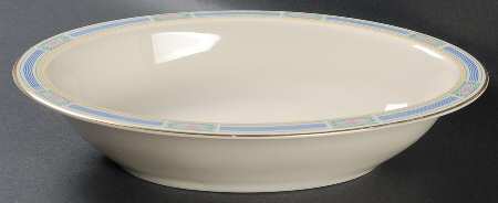 Noblesse (Geometric Design with Blue Lines) 10" Oval Vegetable Bowl