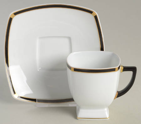 Filets (Black & Gold) Footed Demitasse Cup & Saucer Set