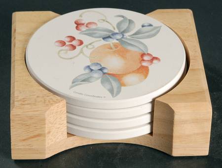 Abundance (Corelle) Round (Thirsty) Stone Coaster with Holder - Set of 4