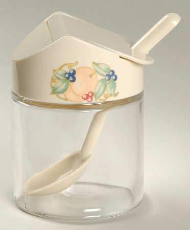 Abundance (Corelle) Glass Sugar Bowl w/Plastic Lid & Spoon