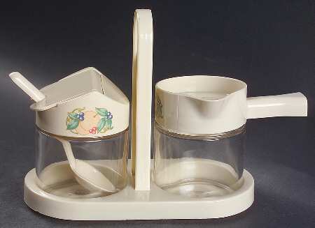 Abundance (Corelle) Glass Creamer & Sugar w/Plastic Lids,Spoon & Tray