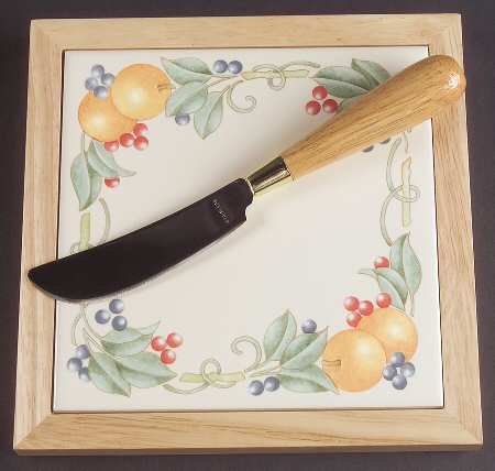 Abundance (Corelle) Wood Frame Trivet with Cheese Spreader by Corning Corelle