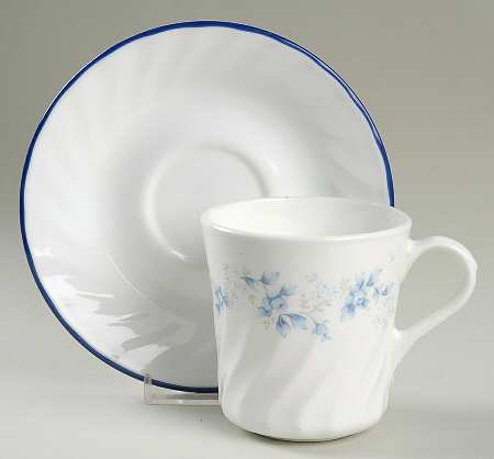 Blue Fleur (Corelle) Flat Cup & Saucer Set