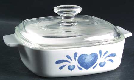 Blue Hearts (Corelle) 1 Qt Square Casserole w/Glass or Plastic Lid