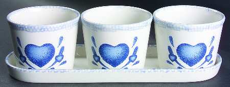 Blue Hearts (Corelle) Planter Set (3 Planters and Tray)