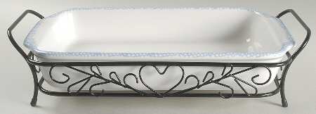 Blue Hearts (Corelle) 15" Rectangular Baker w/Metal Stand