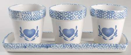 Blue Hearts (Corelle) (3 Pots,1 Tray) Herb Pots & Tray