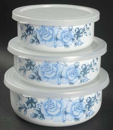 Blue Velvet (Corelle) (3 Piece) Metal Bowl W/Plastic Lids (5", 6", 7")