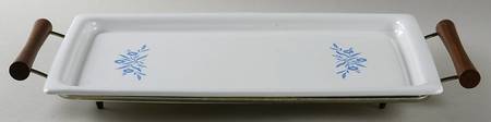 Cornflower Blue 16" Rectangular Broil/Bake Tray w/Metal Holder