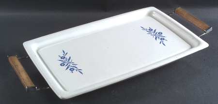 Cornflower Blue 16" Rectangular Broil/Bake Tray w/Metal Holder