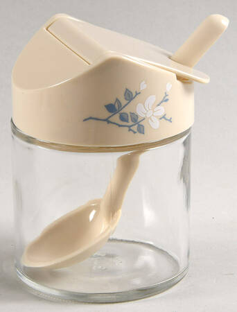 First of Spring (Corelle) Glass Sugar Bowl w/Plastic Lid & Spoon