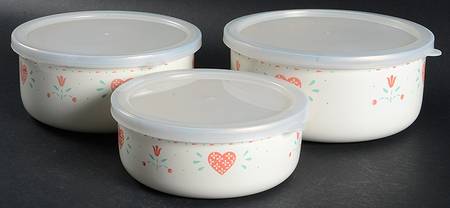 Forever Yours (Corelle) 3 Pc Metal Bowl W/Plastic Lid (6", 7", 7 3/4")