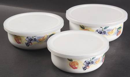 Fruit Basket (Corelle) 3 Pc Metal Bowl W/Plastclid (5 3/4",6 3/4",7 1/4")