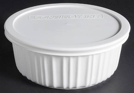 French White 1.5 Qt Round Covered Vegetable