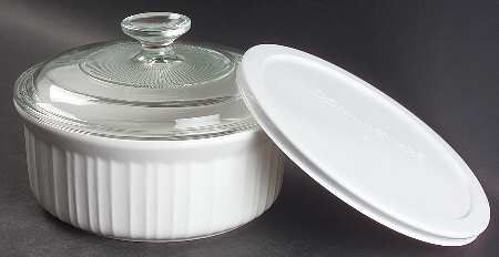 French White 1.50 Qt Rd Covered Casserole w/Glass & Plastic Lid