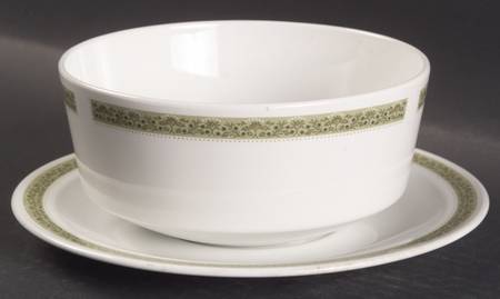 Lynwood Green Gravy Boat & Underplate (Uses the Soup Bowl)
