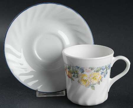 Orchard Rose (Corelle) Flat Cup & Saucer Set by Corning Corelle