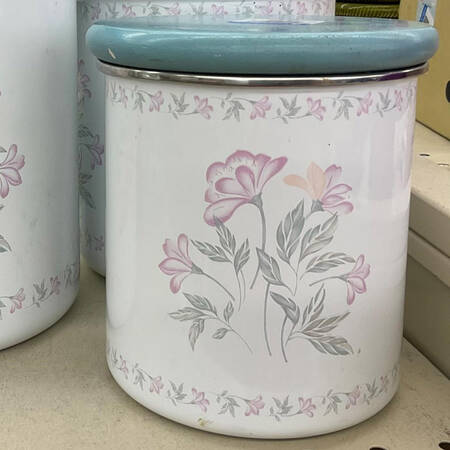 Pink Trio (Corelle) Small Metal Canister & Wood Lid