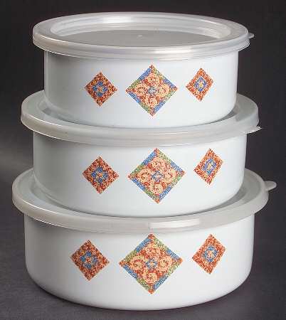 Sand Art (Corelle) (3 Piece) Metal Bowl W/Plastic Lids (5", 6", 7")