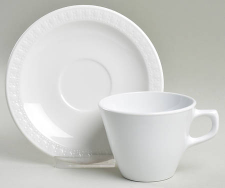 Sculptured Rim (No Trim, Pyroceram) Flat Cup & Saucer Set by Corning Corelle