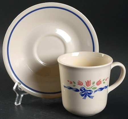 Sentimental Ribbons (Corelle) Flat Cup & Saucer Set