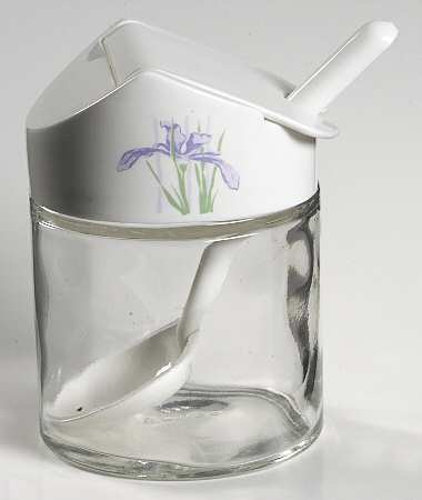 Shadow Iris (Corelle) Glass Sugar Bowl w/Plastic Lid & Spoon