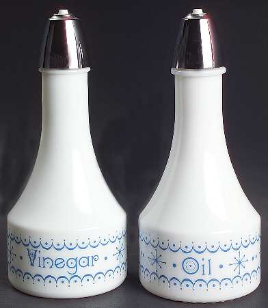 Snowflake Blue (Corelle) Oil and Vinegar Cruets with Shaker Tops