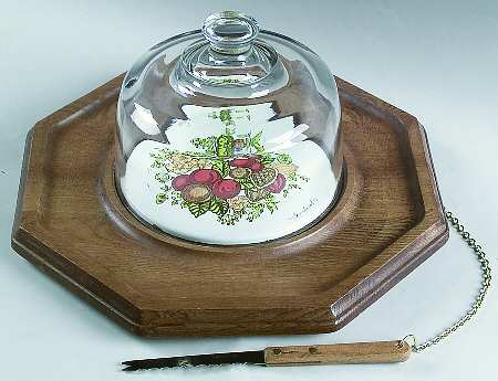 Spice of Life (Centura) Cheese Dish W/Oct Wood Base,Glass Dome&Attachknife