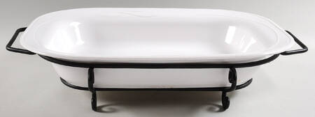 White Flora 15" Rectangular Roaster W/Metal Stand by Corning Corelle