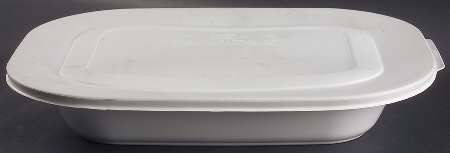 White Flora 15" Rectangular Baker W/Plastic Lid