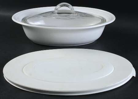 White Flora 2.25 Qt Oval Casserole with Glass & Plastic Lids