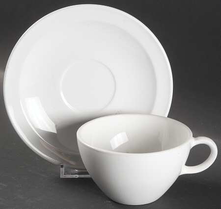 White Narrow Rim (Pyroceram) Flat Cup & Saucer Set
