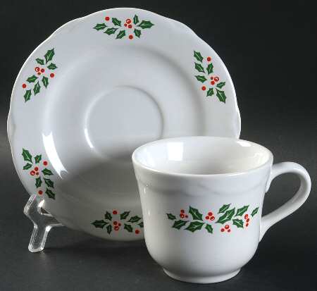 Winter Holly Flat Cup & Saucer Set