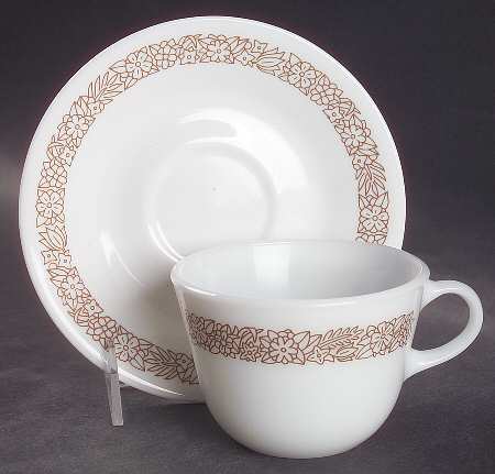 Woodland Brown (Corelle) Flat Cup & Saucer Set