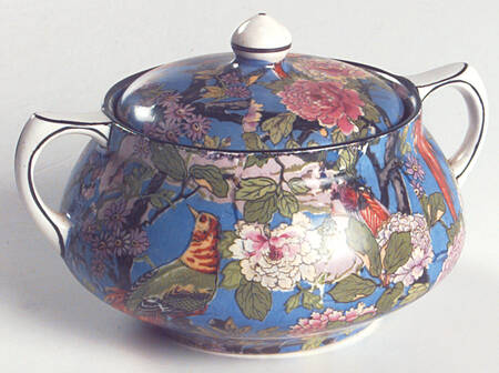 Blue Chintz (Black Trim) Sugar Bowl & Lid