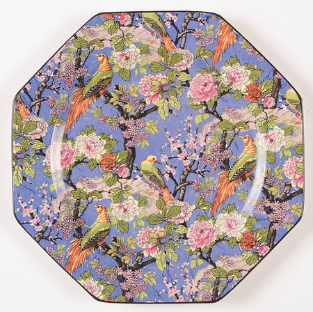 Blue Chintz (Black Trim) Octagonal Luncheon Plate