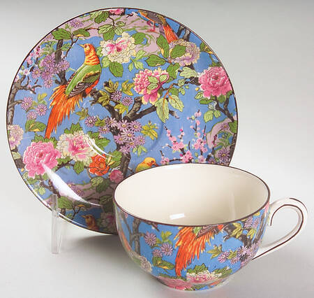 Blue Chintz (Black Trim) Flat Cup & Saucer Set