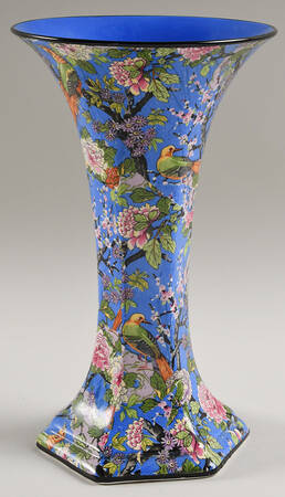 Blue Chintz (Black Trim) 8" Vase