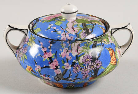 Blue Chintz (Black Trim) Sugar Bowl & Lid