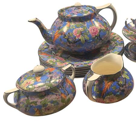 Blue Chintz (Black Trim) Mini Teapot & Lid