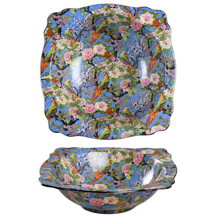 Blue Chintz (Black Trim) 9" Square Vegetable Bowl