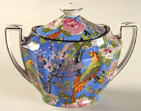 Blue Chintz (Black Trim) Sugar Bowl & Lid