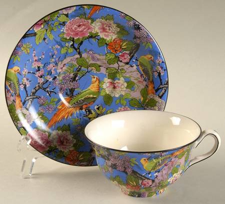 Blue Chintz (Black Trim) Flat Cup & Saucer Set