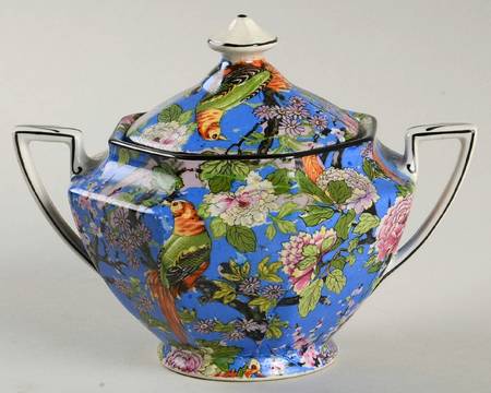 Blue Chintz (Black Trim) Sugar Bowl & Lid