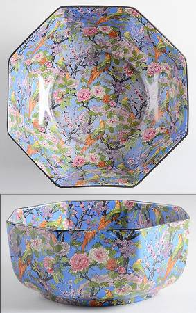 Blue Chintz (Black Trim) 9" Octagonal Vegetable Bowl